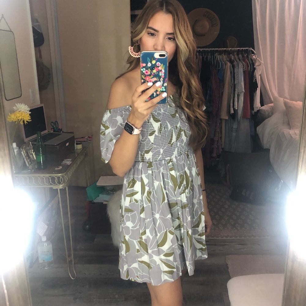 Free People Louise Smocked Off the Shoulder Mini - Picture 2 of 10